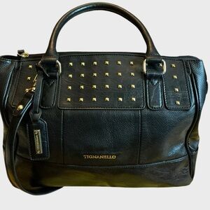 Tignanello Black Satchel with Gold Accents